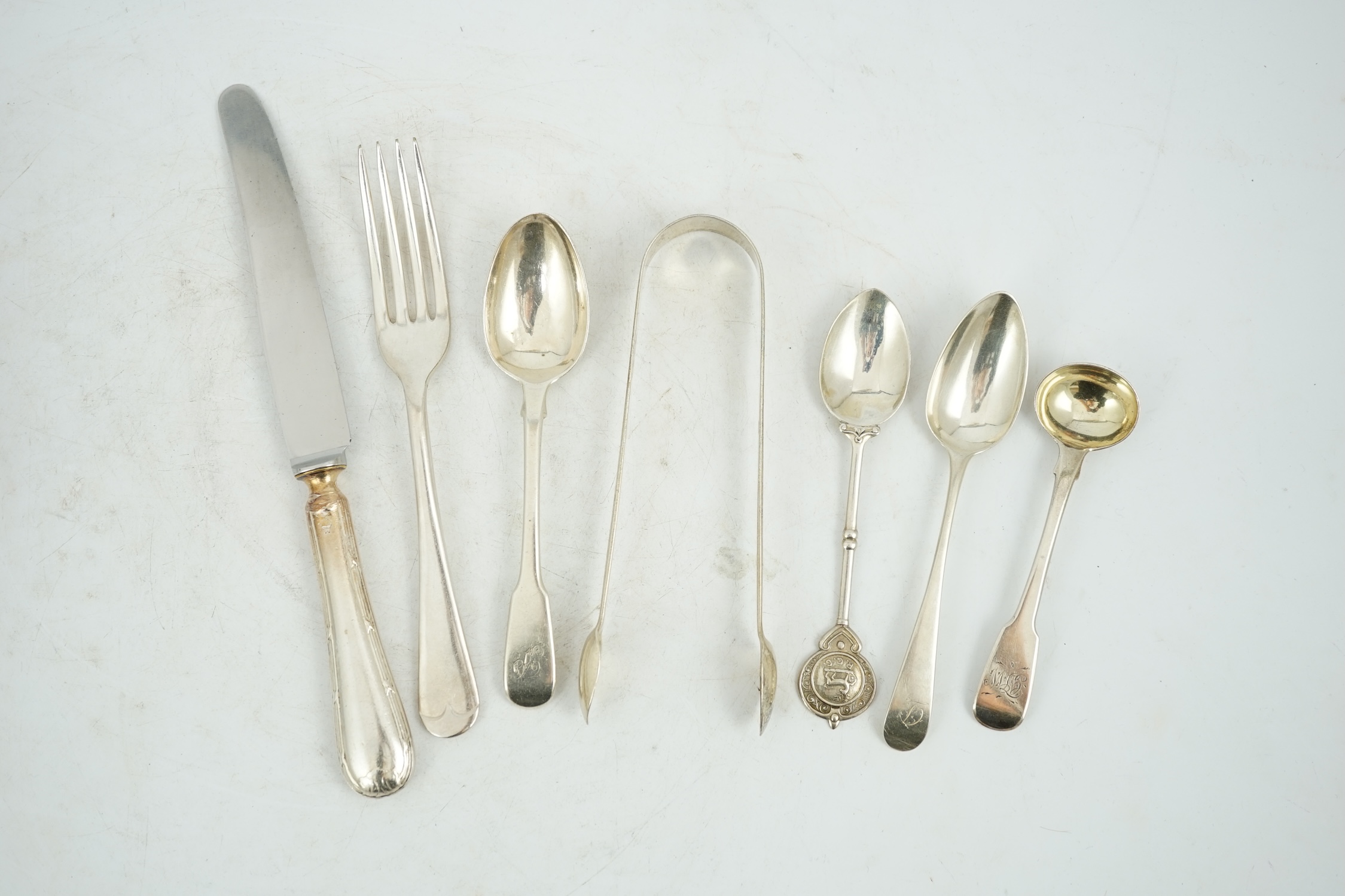 A harlequin collection of nineteen assorted mainly 19th century silver Old English pattern teaspoons, including set of six by Peter, Ann & William Bateman, London, 1803, together with twenty five assorted 19th century an